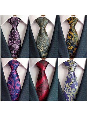 Classic Men's Woven Jacquard Neckties Set - 6 Stylish Ties for Formal Wear